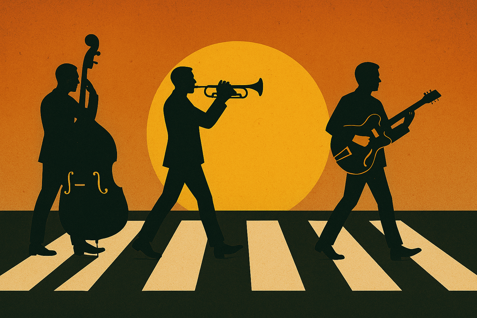 3 Jazz-Musiker überqueren die Strasse